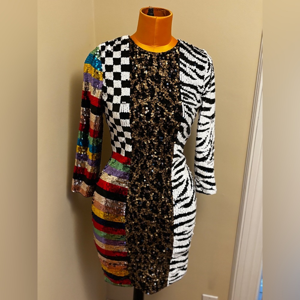 Alice & Olivia Multicolor Sequin Patchwork Dress BNWT SIZE 4